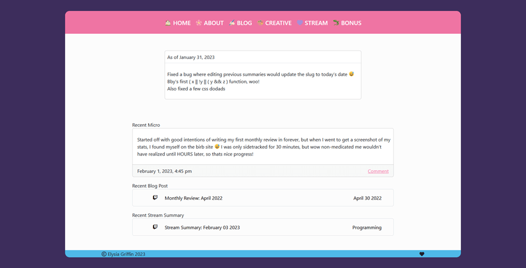 A screenshot of the website in it's current state