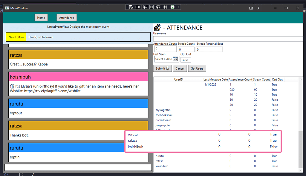 Screenshot of Koishibot Progress